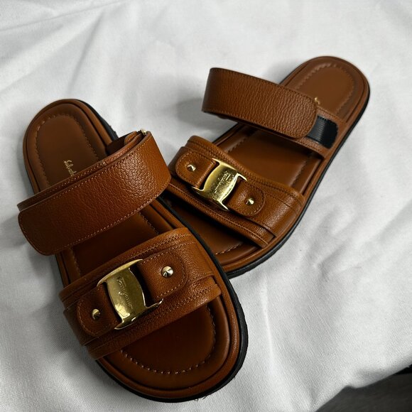 Salvatore Ferragamo - Brown Camel Leather - Sandals - Size 8 - Never worn - Picture 1 of 12